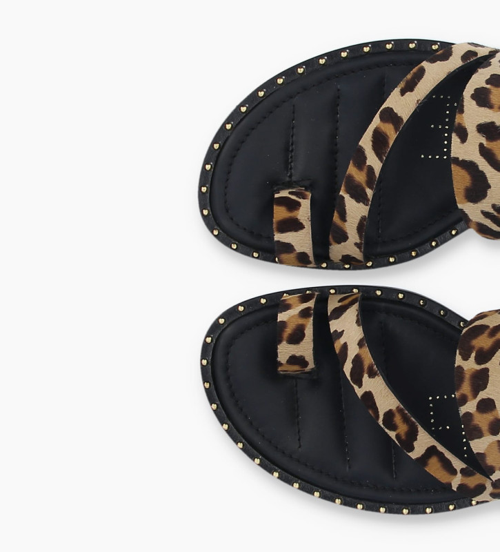 FREE LANCE Flat toe loop sandal STUDY - Ponyskin-effect calf leather - Leopard