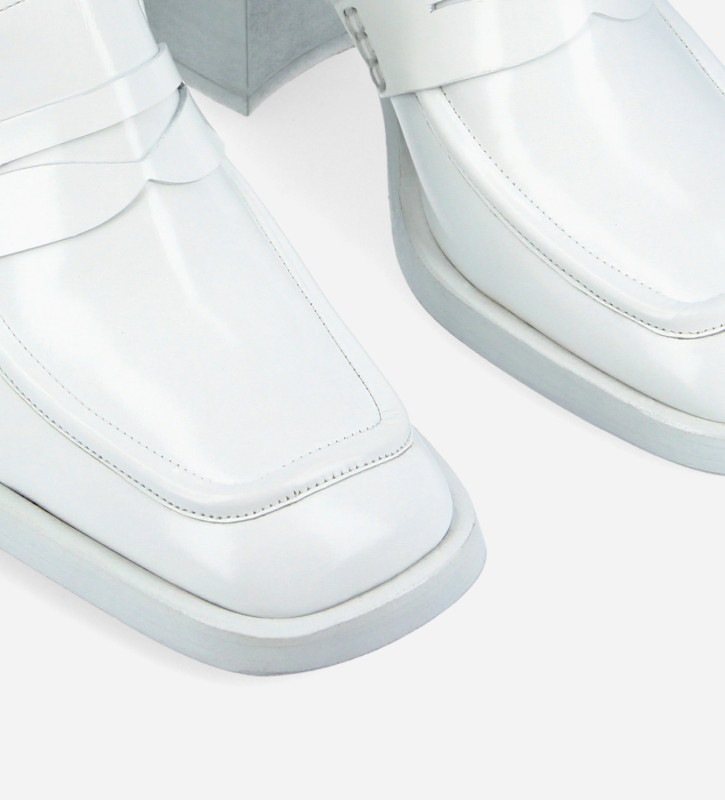 Squared heeled loafer - Anaïs 70 - Glazed leather - White
