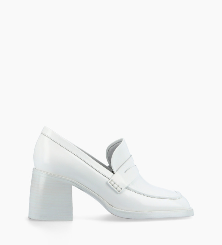 Squared heeled loafer - Anaïs 70 - Glazed leather - White
