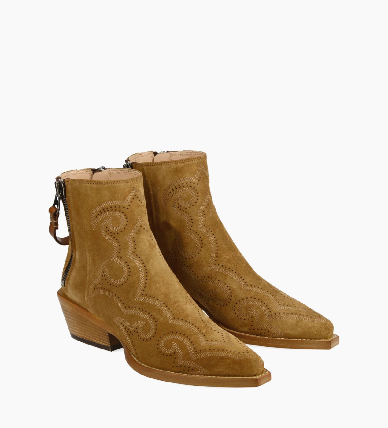 leather embroidered ankle boot