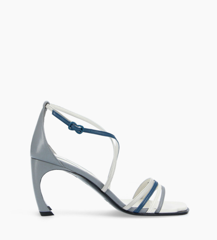 Heeled cross-straps sandal - Cambre 70 - Nappa lambskin leather - Pale blue/Dark blue/White