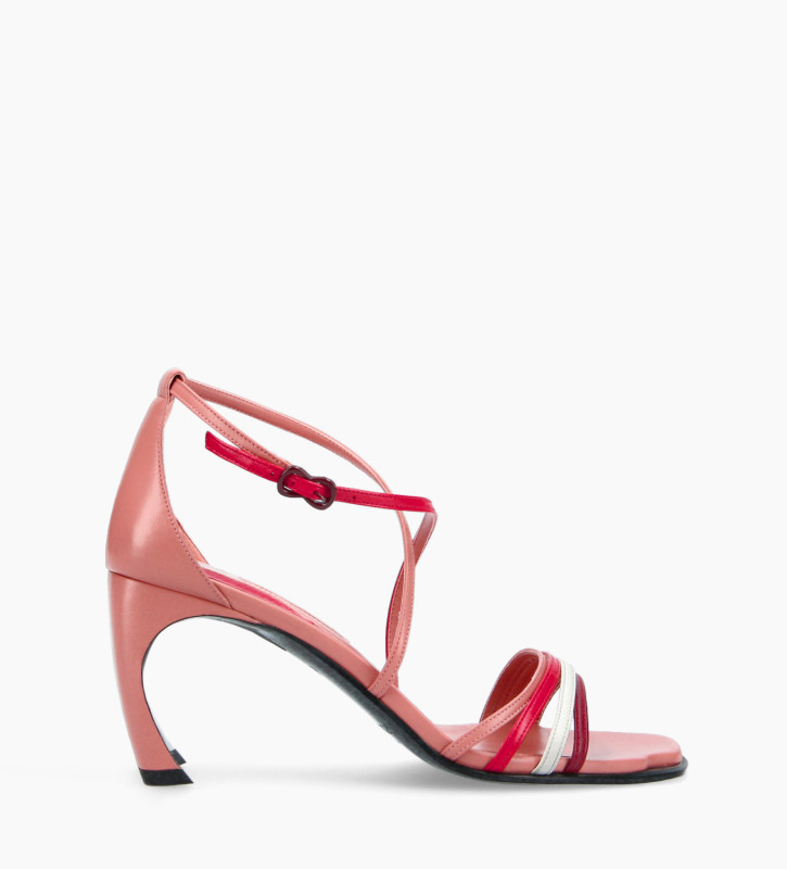 FREE LANCE Heeled cross-straps sandal - Cambre 70 - Nappa lambskin leather - Pink/Red/White