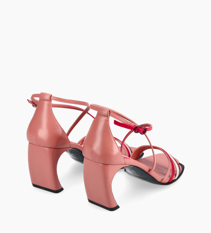 FREE LANCE Heeled cross-straps sandal - Cambre 70 - Nappa lambskin leather - Pink/Red/White