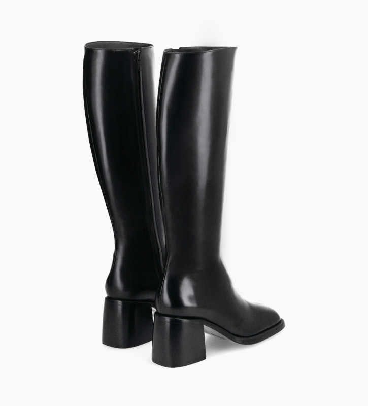 Squared high boot - Clio 70 - Smooth calf leather- Black