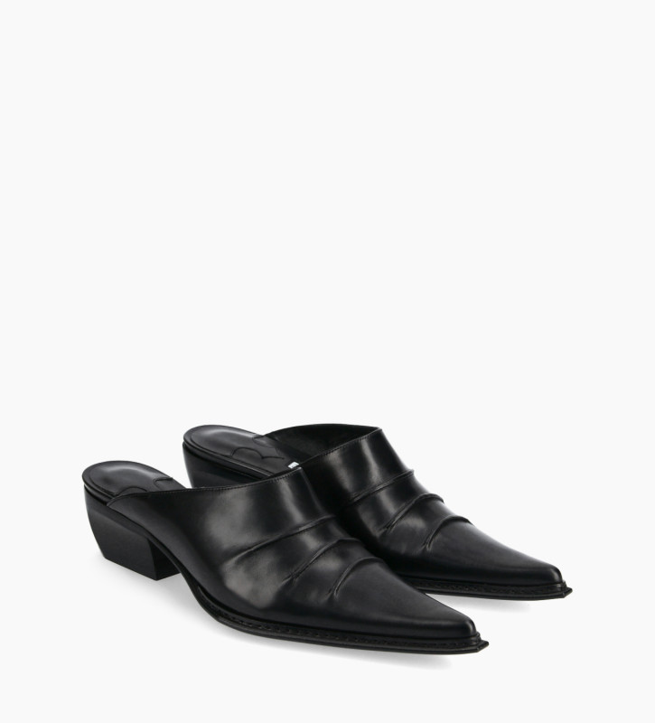 Western mule - Deal 35 - Smooth calf leather- Black