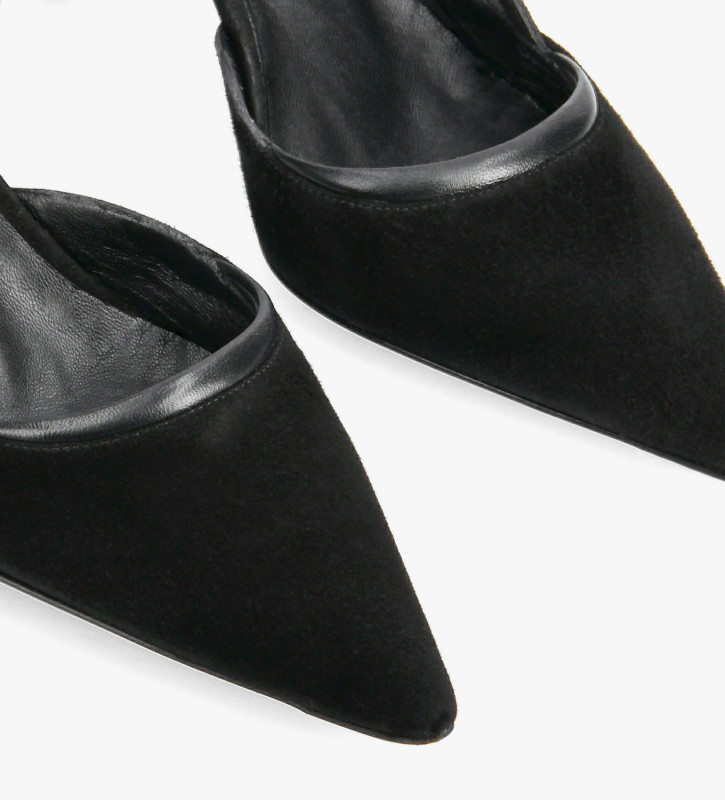 Padded pointy slingback pump - Demi 65 - Goat suede leather/Nappa lambskin leather - Black