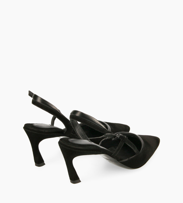 Padded pointy slingback pump - Demi 65 - Goat suede leather/Nappa lambskin leather - Black