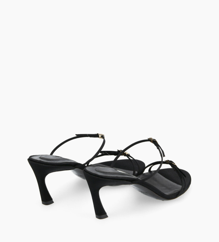 Heeled strappy mule - Jade 65 - Grained leather - Black
