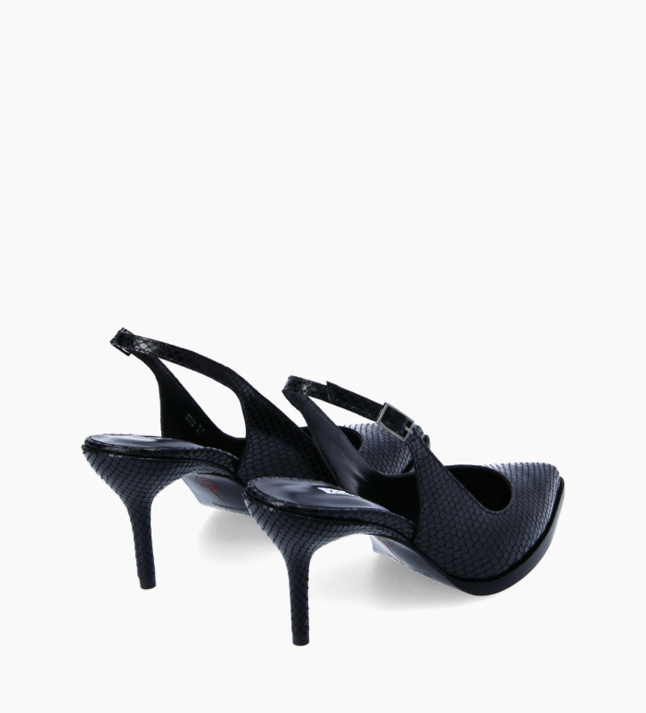 Sling-back pump with stiletto heel - Jamie 7 - Python-print leather - Black