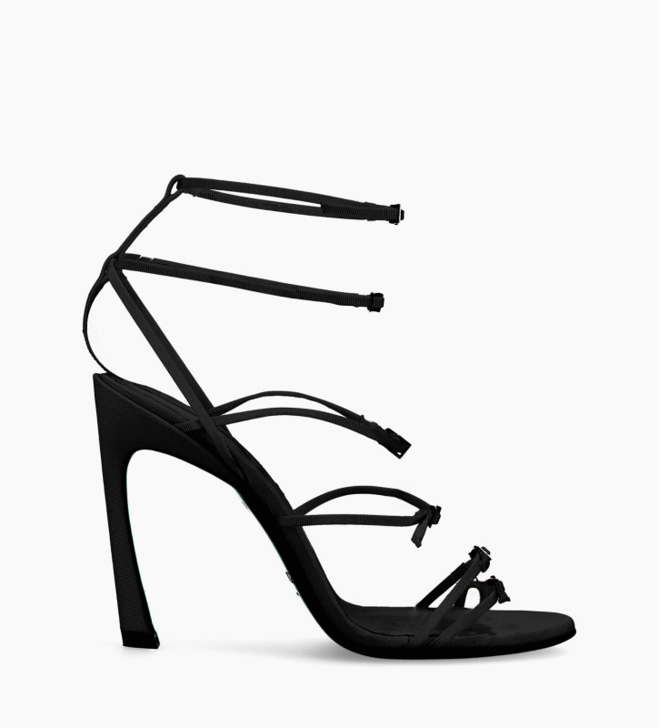 Heeled strappy sandal - Julie 100 - Grained leather - Black