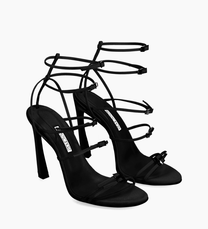 Heeled strappy sandal - Julie 100 - Grained leather - Black