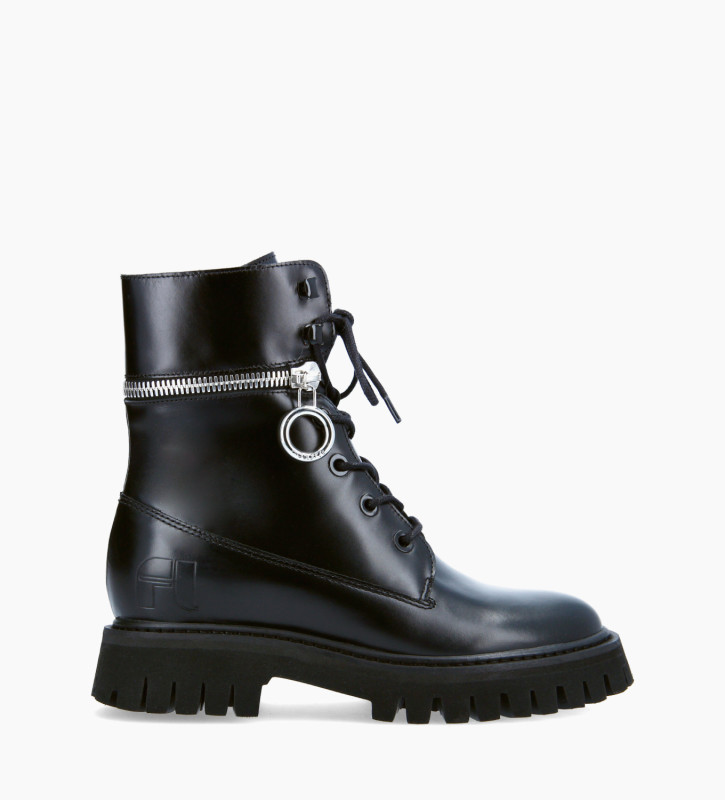 Lace-up rangers boot - Juno - Smooth calf leather- Black