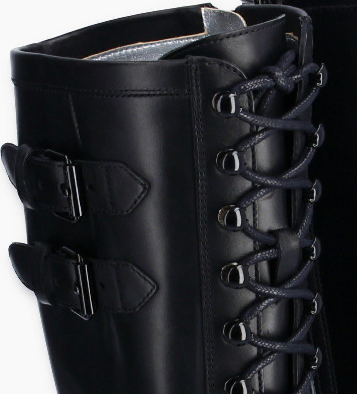 FREE LANCE Lace-up biker high boot with buckle - Justy 7 - Smooth leather - Black