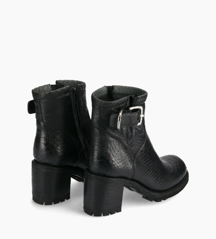 FREE LANCE Biker boot with buckle - Justy 7 - Washed embossed python leather - Black