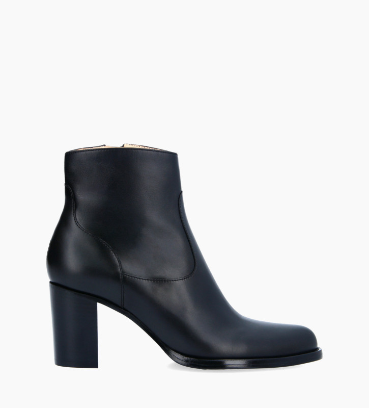 Ankle boot with block heel and zip - Legend 7 - Smooth calf leather - Black