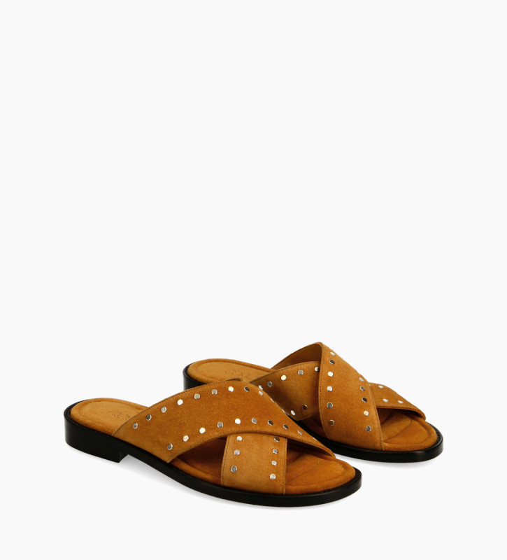 Cross strap sandal - Lennie - Suede leather - Camel