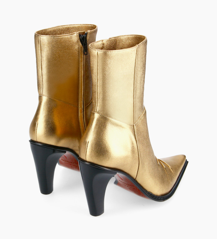 Heeled Western ankle boot - West 85 - Metallic leather - Gold