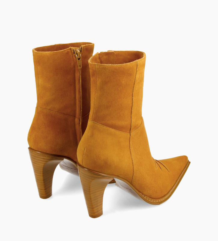 Heeled Western ankle boot - West 85 - Suede leather - Camel