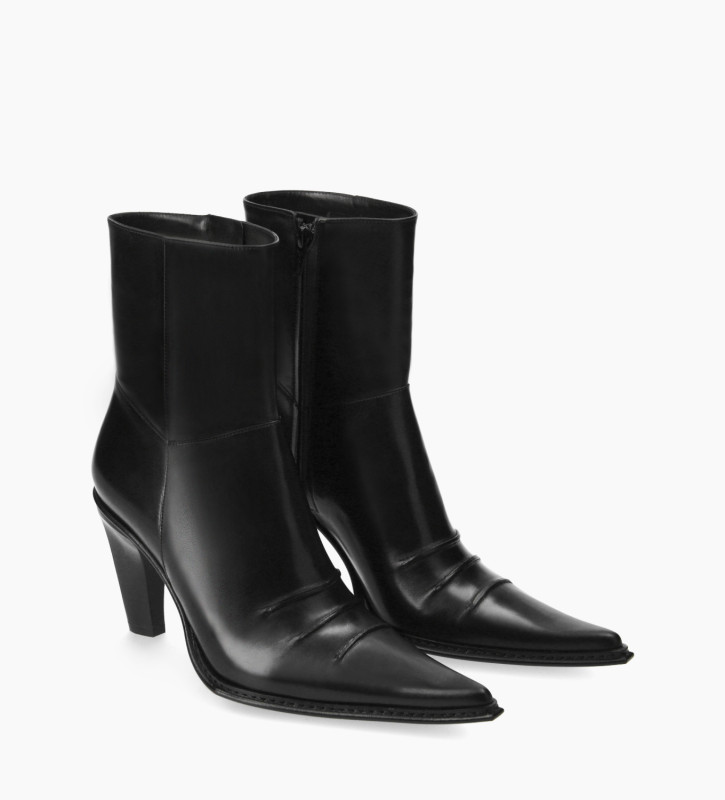 FREE LANCE Heeled Western ankle boot - West 85 - Smooth calf leather- Black