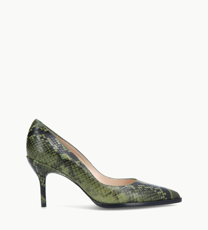 Pump with pointed toe and stiletto heel - Jamie 7 - Cuir imprimé serpent - Khaki
