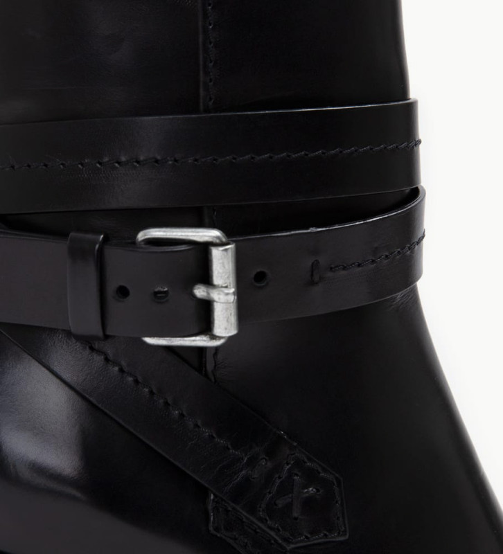 Ankle boot with block heel and buckle - Legend 7 - Matt smooth calf leather - Black