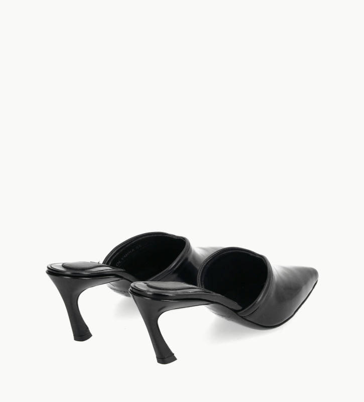 Padded pointy heeled mule - Olympia 65 - Glazed leather/Nappa lambskin leather - Black