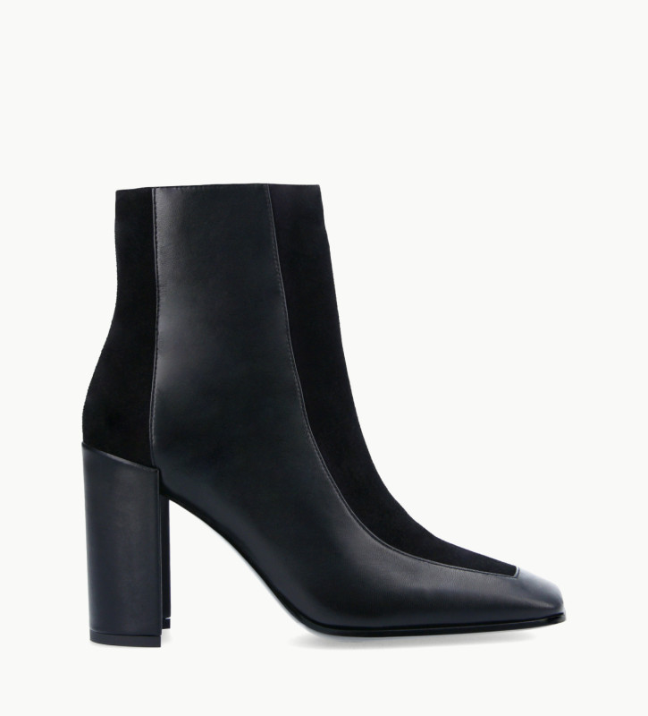 Squared ankle boot - Bette 85 - Nappa lambskin leather/Suede - Black