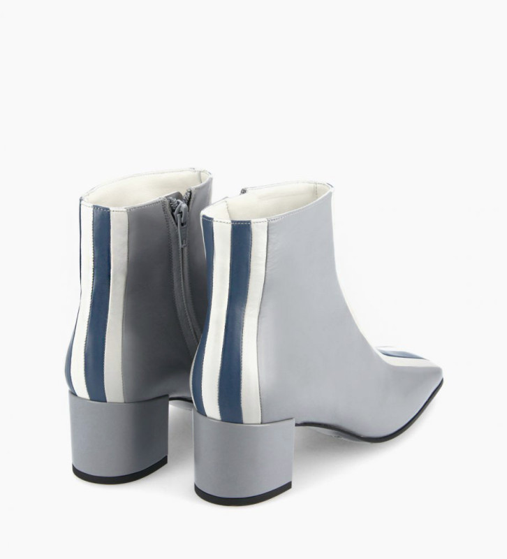 Bottine à talon à rayures - Edie 50 - Cuir nappa - Bleu ciel/Gris Free  Lance pour femme