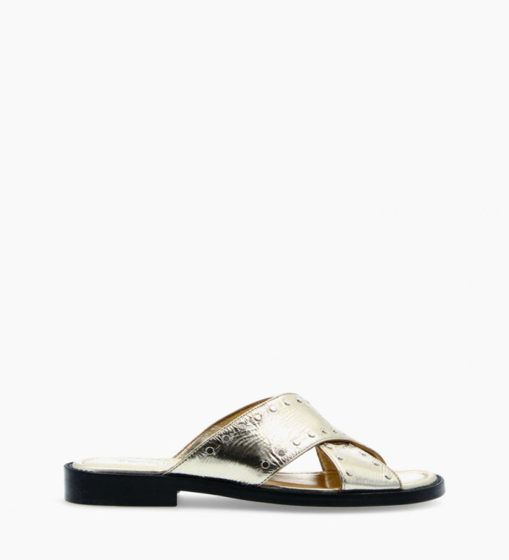 Cross strap sandal - Lennie - Crinkled metallic leather - Beige