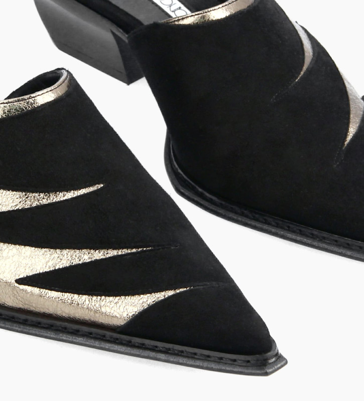 FREE LANCE Western Mule - Asa 35 - Cashmere leather/Metallic grained leather - Black/Gold