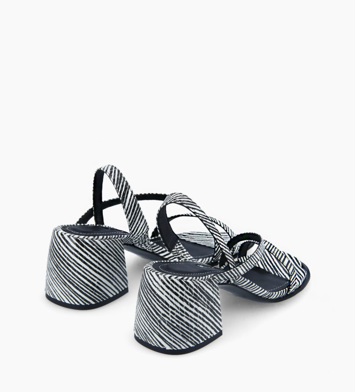 Sandale à talon - Coral 70 - Cuir à rayures - Blanc/Noir