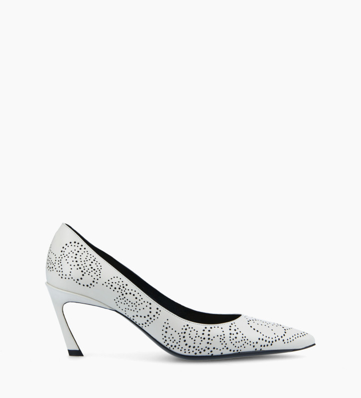 FREE LANCE Pointy pump - Domino 65 - Perforated box calf leather - White