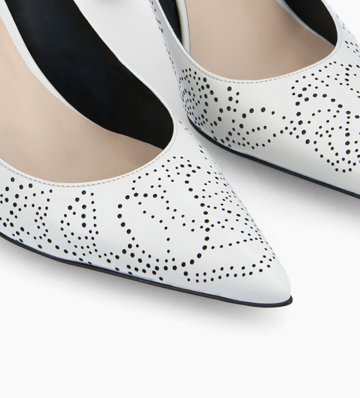 Pointy pump - Domino 85 - Perforated box calf leather - White