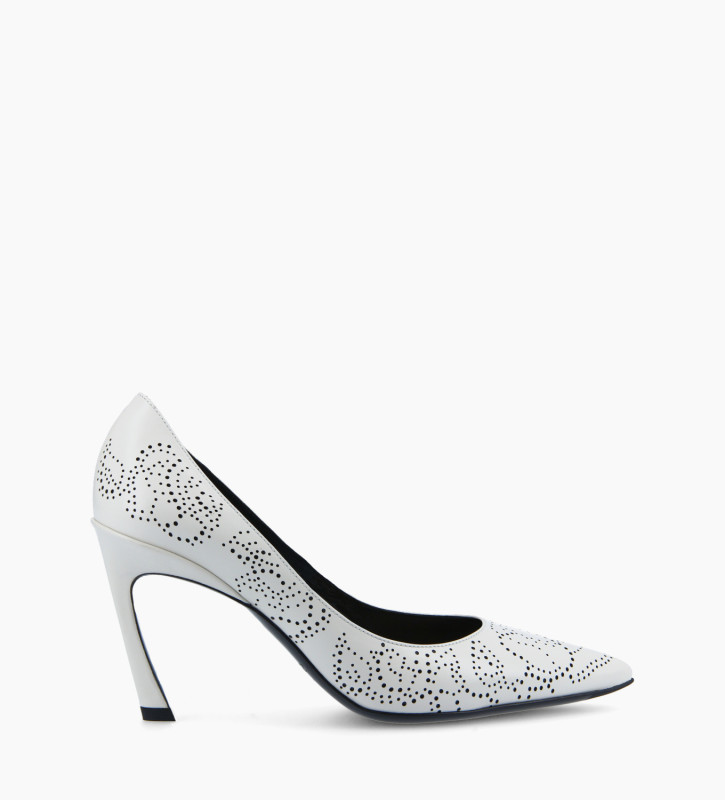 Pointy pump - Domino 85 - Perforated box calf leather - White