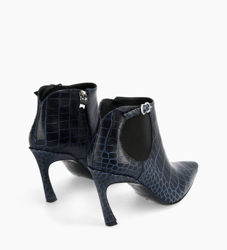 FREE LANCE Pointy heeled chelsea boot - Lune 85 - Croco embossed leather - Navy
