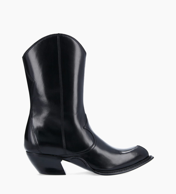 Heeled zipped western boot - Taylor 45 - Calf smooth leather - Black