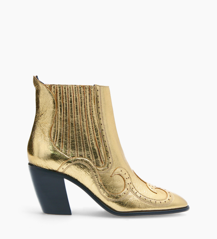 Western heeled boot - Bobbi 65 - Metallic grained leather - Gold