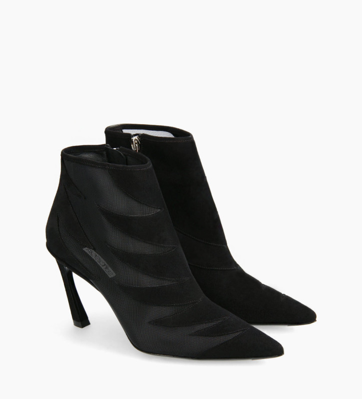 Pointy heeled chelsea boot - Rita 85 - Cashmere leather/Fishnet - Black