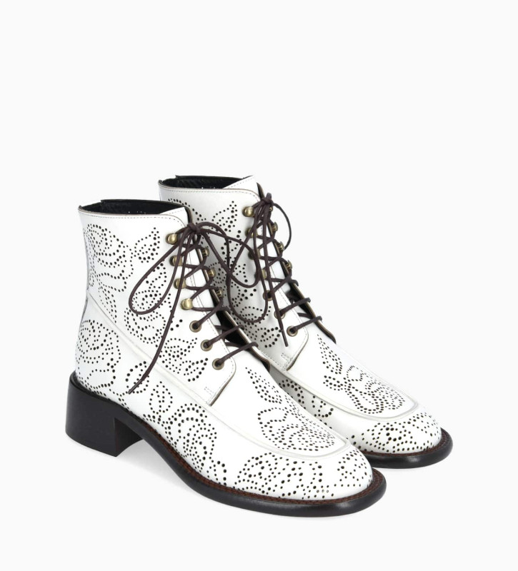 Squared lace up boot - Maxine 50 - Perforated box calf leather - White
