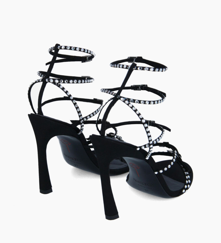 Heeled strappy sandal - Julie 100 - Grained canvas - Black