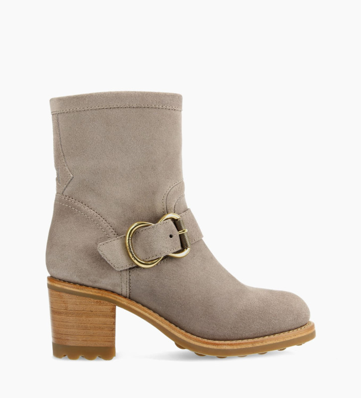FREE LANCE Boot biker zippée - Thorn 75 - Cuir velours - Taupe