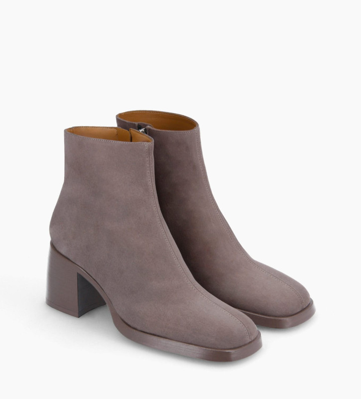 Squared ankle boot - Gray 70 - Cashmere leather - Light brown