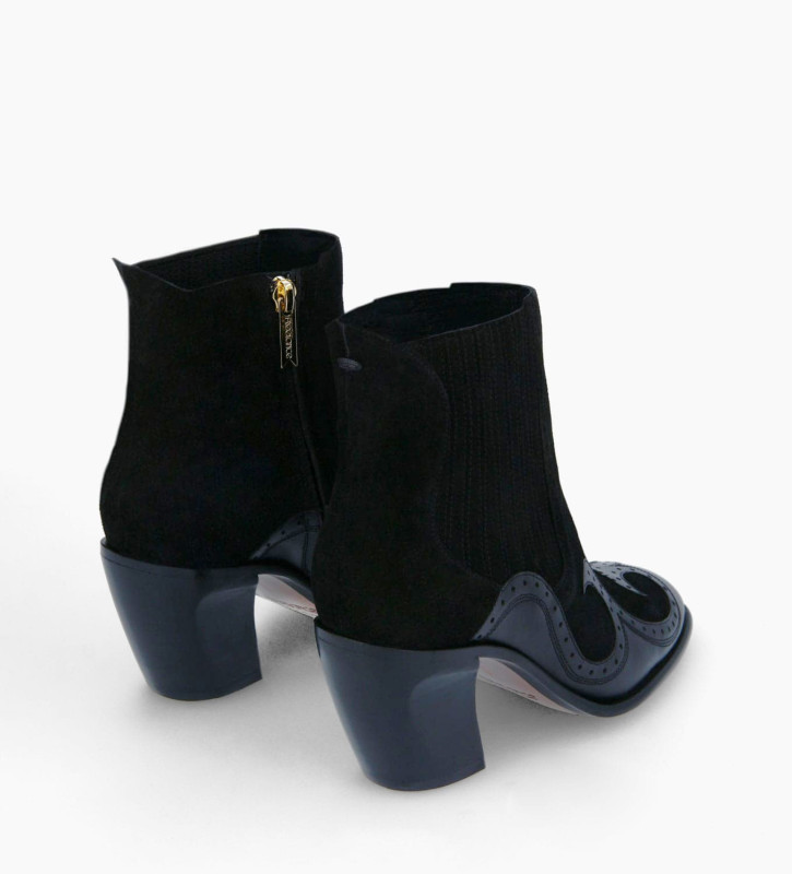 Western heeled boot - Bobbi 65 - Box leather/Suede leather - Black