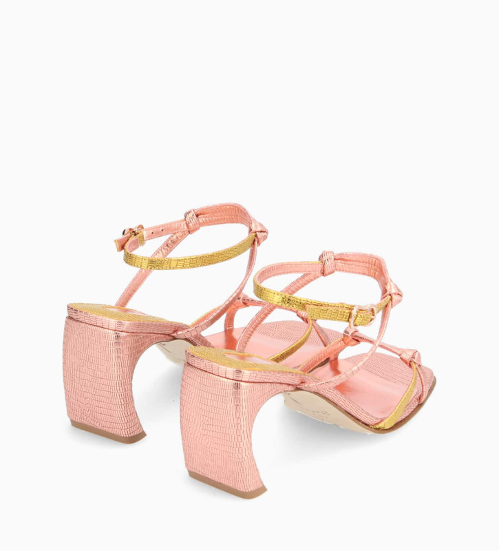 FREE LANCE Heeled sandal - Nina 70 - Lizard print leather - Pink/Yellow