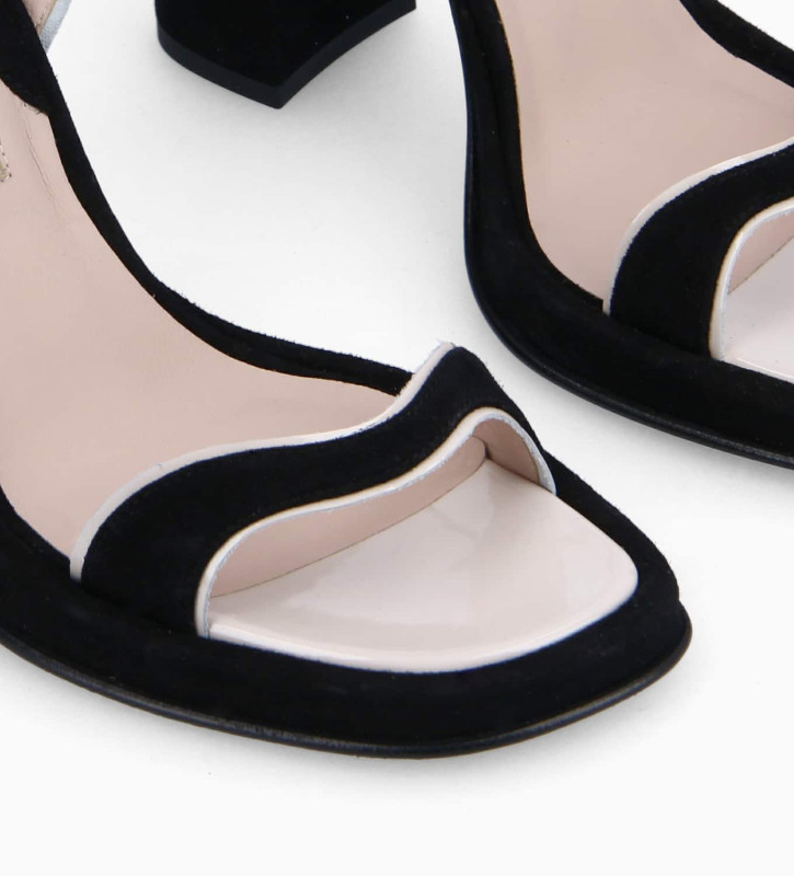 Sandale à talon - Liza 105 - Cuir cachemire/Cuir verni - Noir/Gris clair