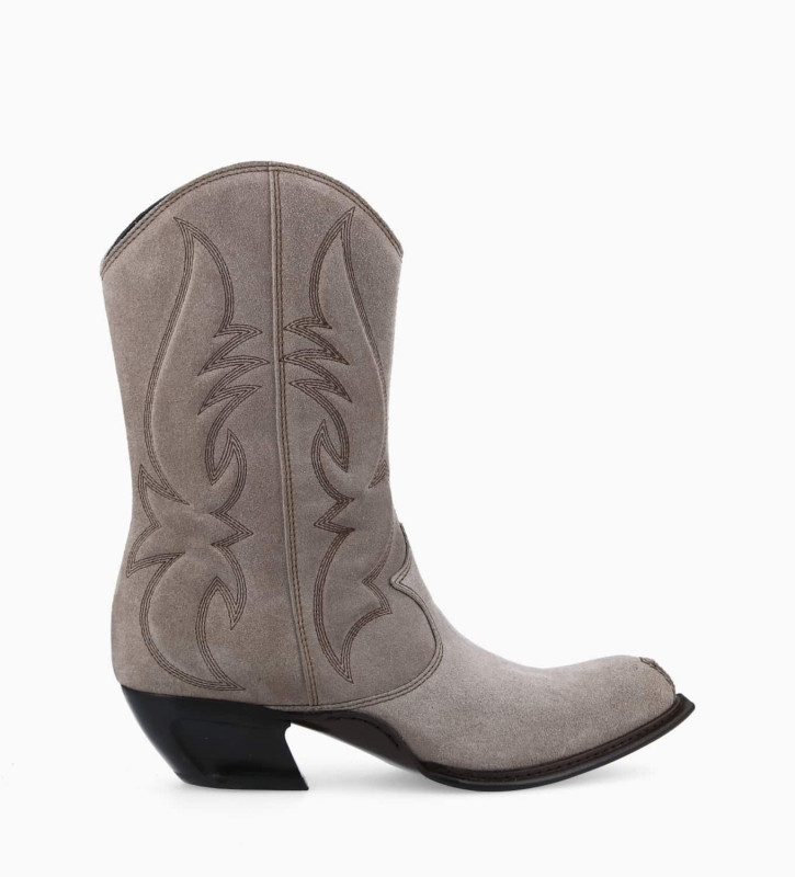 Zipped embroidered Western ankle boot - Taylor 45 - Suede leather - Light brown