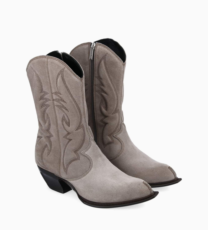 Zipped embroidered Western ankle boot - Taylor 45 - Suede leather - Light brown