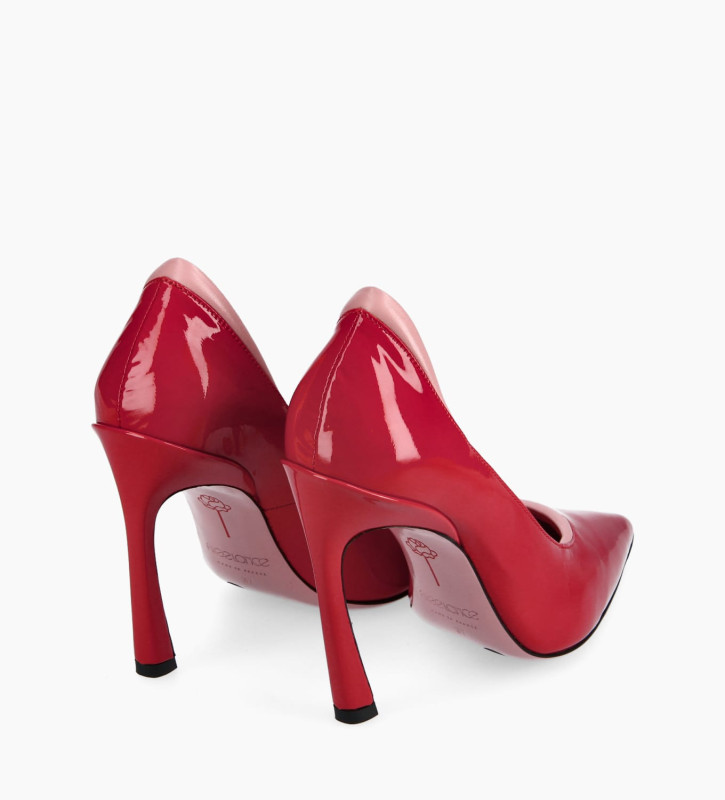 Padded pointy pump - La Rose 100 - Patent leather/Nappa - Red/Pink