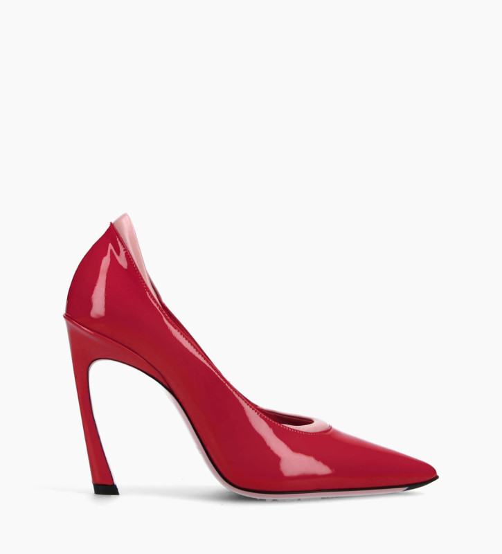 Padded pointy pump - La Rose 100 - Patent leather/Nappa - Red/Pink
