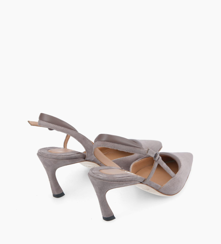Padded slingback pump - Demi 65 - Suede leather/Nappa leather - Light brown